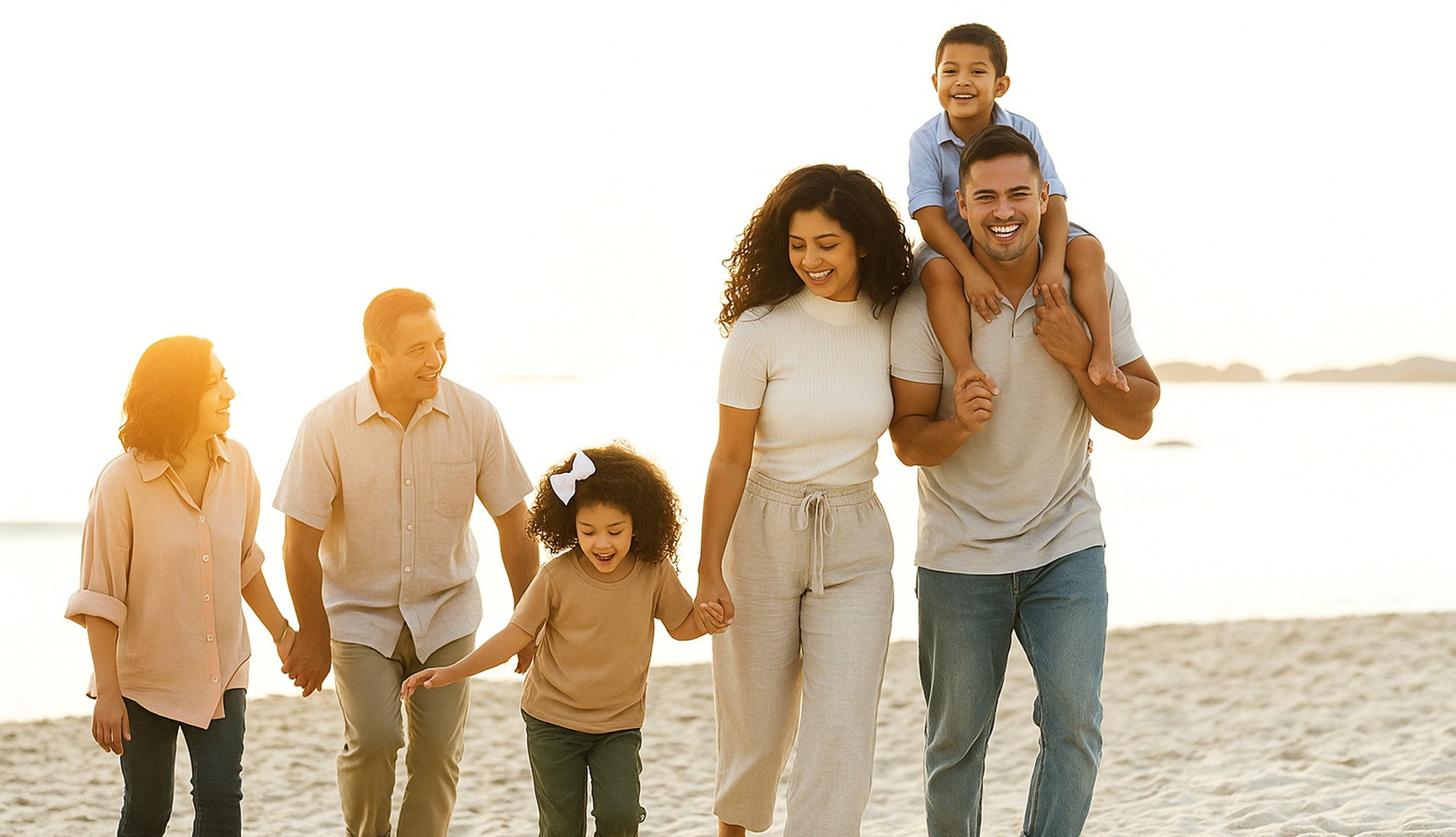 happy families on the beach